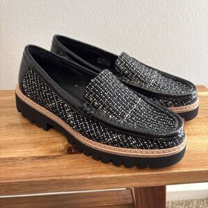 Donald Pliner Women's 6 Hope Tweed Black Goth Core School Girl Slip On Loafers